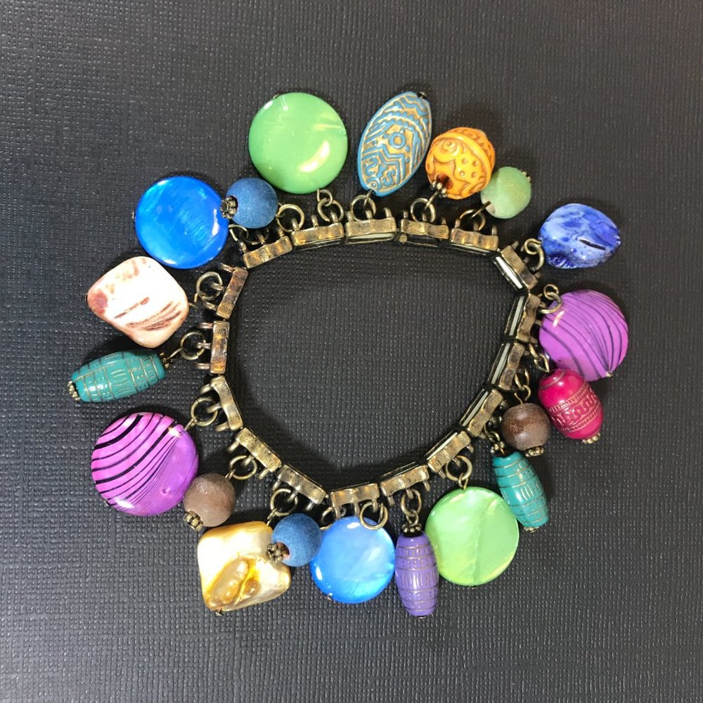 Boho Colorful Multi Dangle Shells & Beads Bracelet - image 1